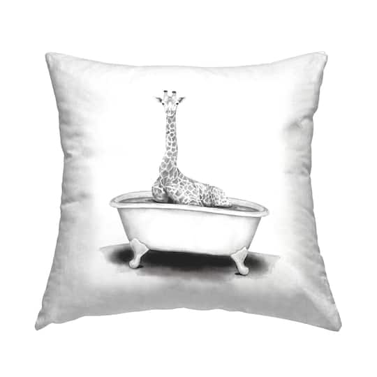 Stupell Industries Giraffe Sitting in Bathtub Funny Wildlife Animal Throw Pillow, 18" x 18"